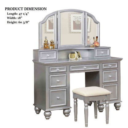 Silver Mirror Bedroom Vanity with 5 Drawers