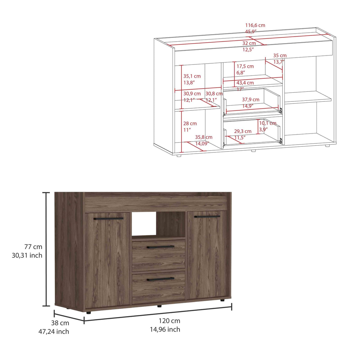 Brown Rectangular Desk with Drawers - Primary Living Space