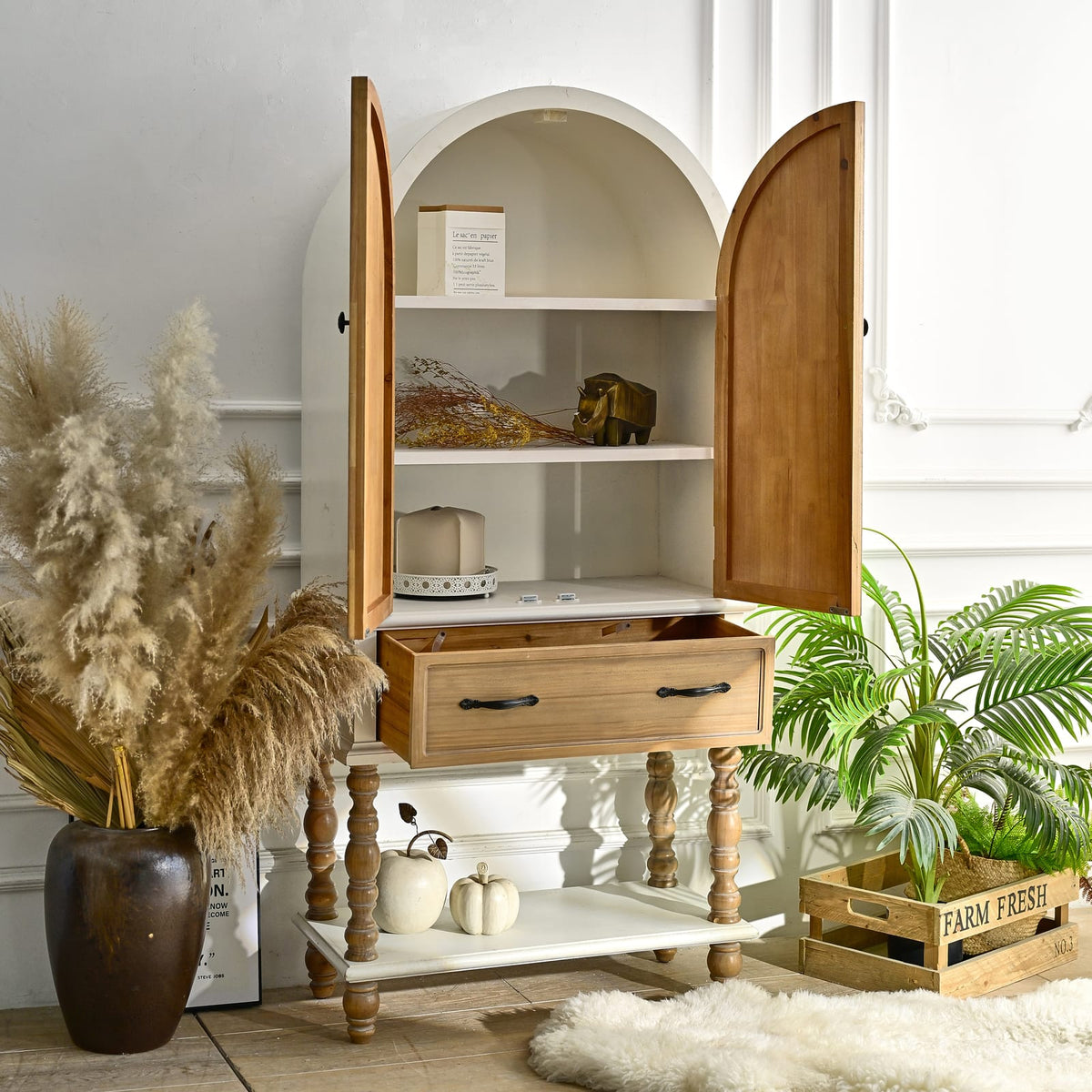 Rustic Fir Wood Cabinet - 31.5" Freestanding Storage