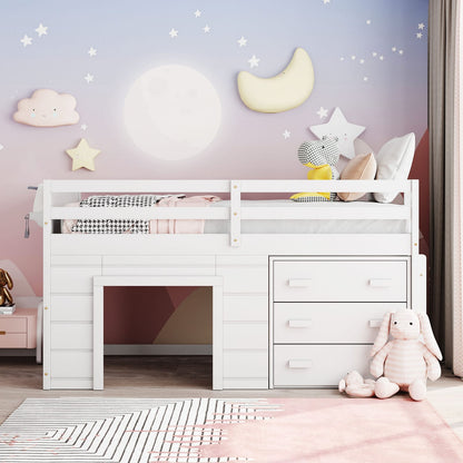 Twin Loft Bed with White Cabinet & Shelf - Design for Bedroom
