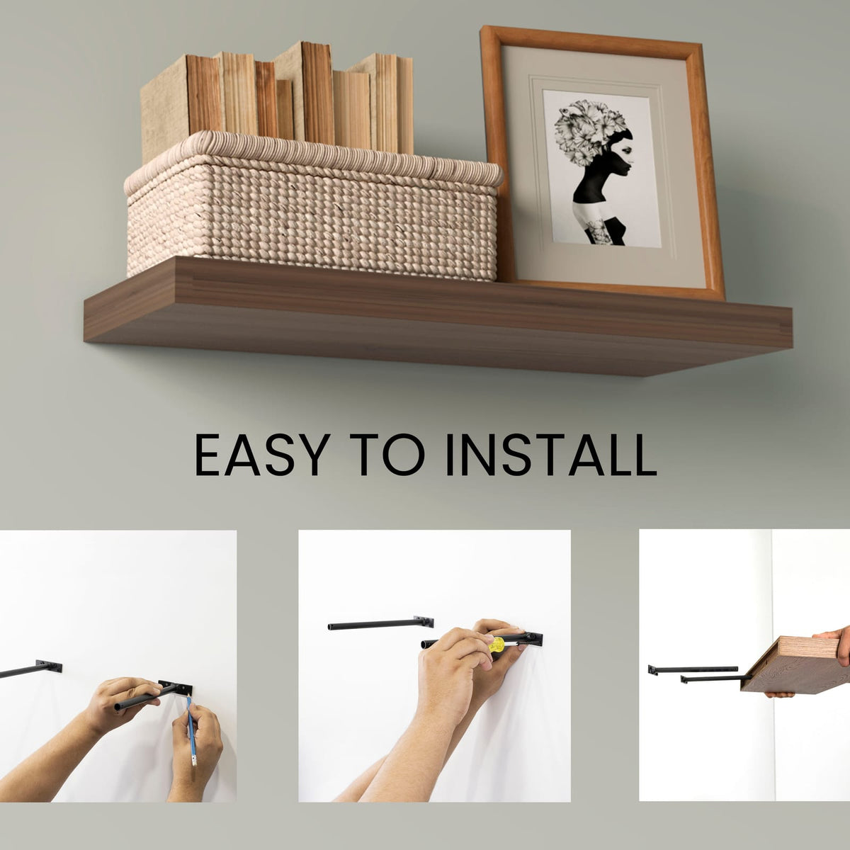 Floating Shelves, Light Brown, 2 Shelves, 1.50" H
