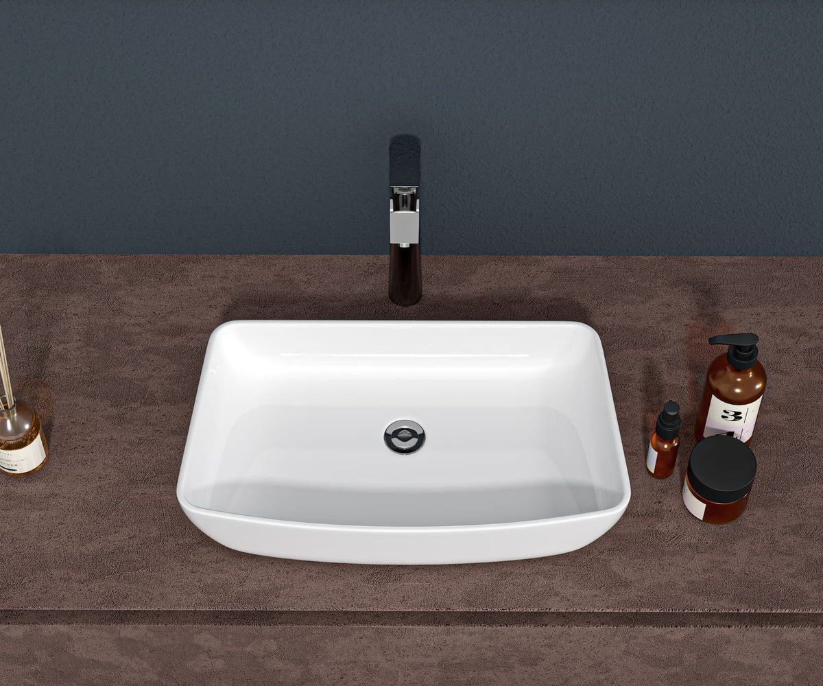 24" White Ceramic Rectangular Vessel Sink - Bathroom Vanity