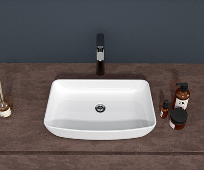 24" White Ceramic Rectangular Vessel Sink - Bathroom Vanity