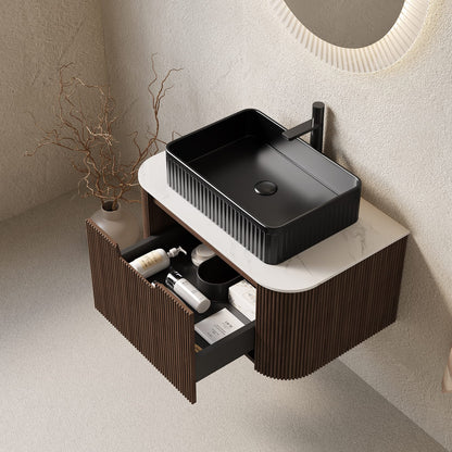 Black Walnut Bathroom Vanity - Wall Mounted Storage