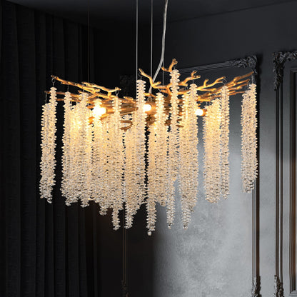 24-inch Modern Golden Pendant Light - Cascading Crystal Strands, Living Room Lighting