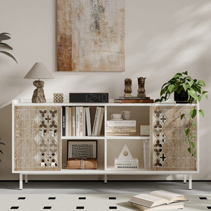Mid Century Sideboard Storage Rustic Sliding Door Buffet Cabinet