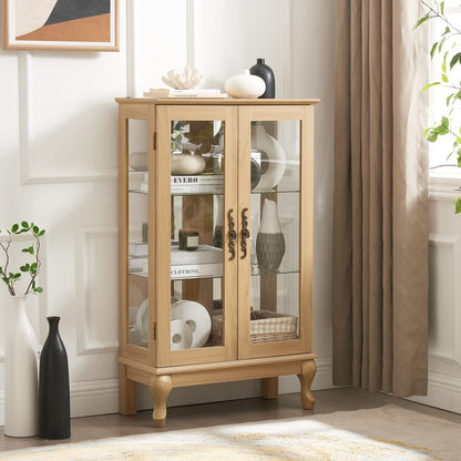 Oak Glass Curio Cabinet - 3 Shelves Display Cabinet