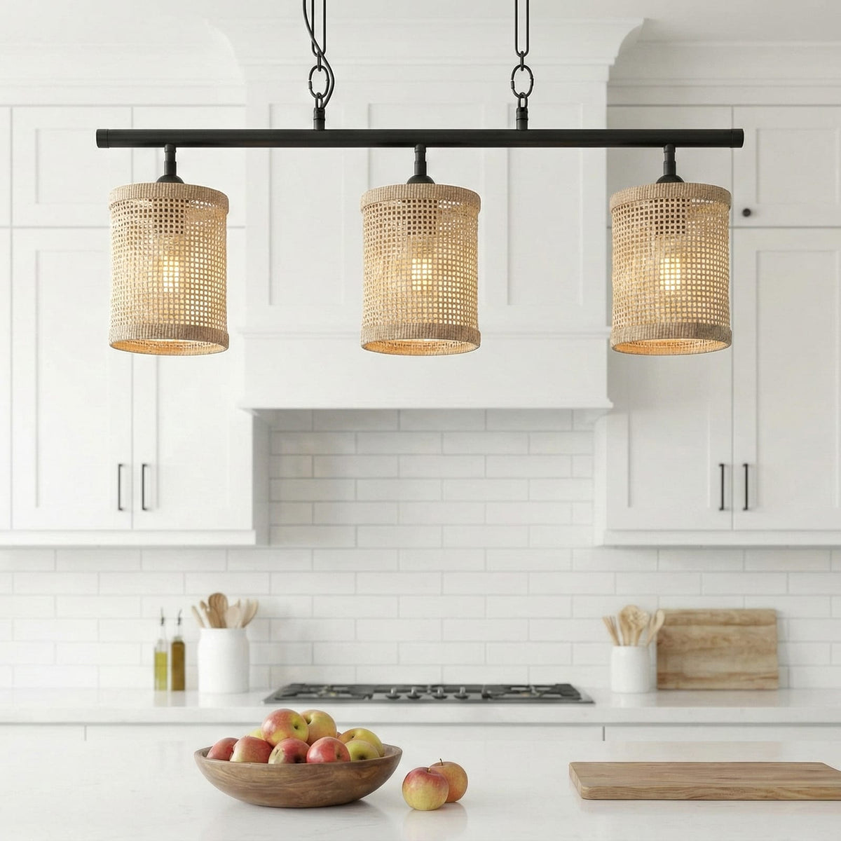 Black Metal Rattan Farmhouse Ceiling Lamp for Dining Room