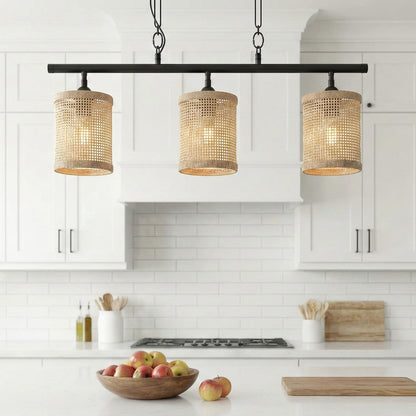 Black Metal Rattan Farmhouse Ceiling Lamp for Dining Room