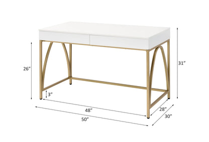 Lightmane White High Gloss & Gold Finish Writing Desk - Storage Included