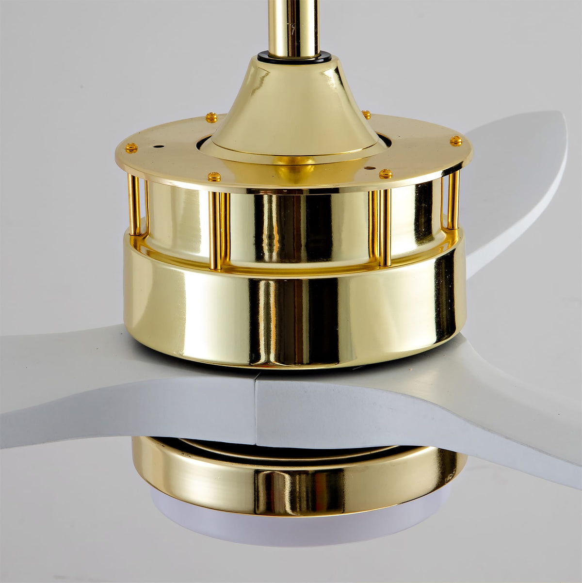 Gold and White Solid Wood Ceiling Fan with Remote Control for Bedroom