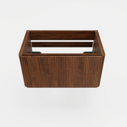 30" Walnut Striped Bathroom Vanity - Wall Mounted Storage