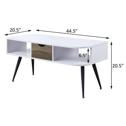 Contemporary White Black Wood Metal Coffee Table with Drawer Storage for Living Room