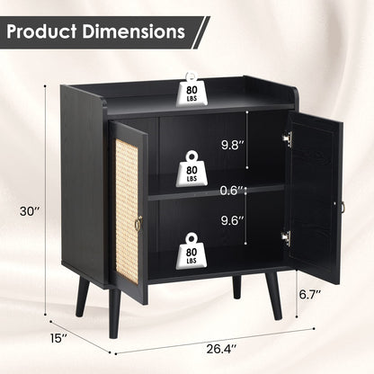 Rattan Buffet Cabinet - Black Sideboard Storage