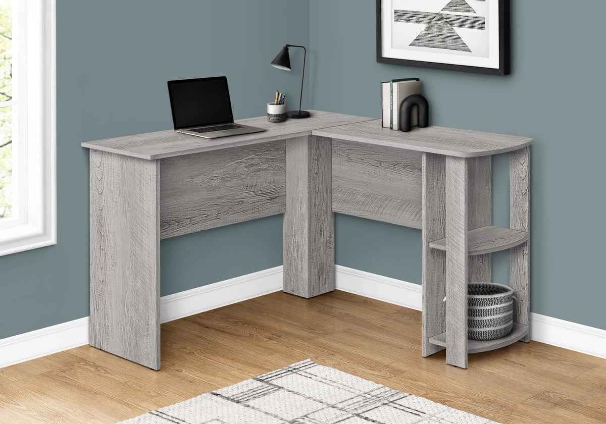 L-Shaped Grey Computer Desk with Storage Shelves - 48" for Home Office