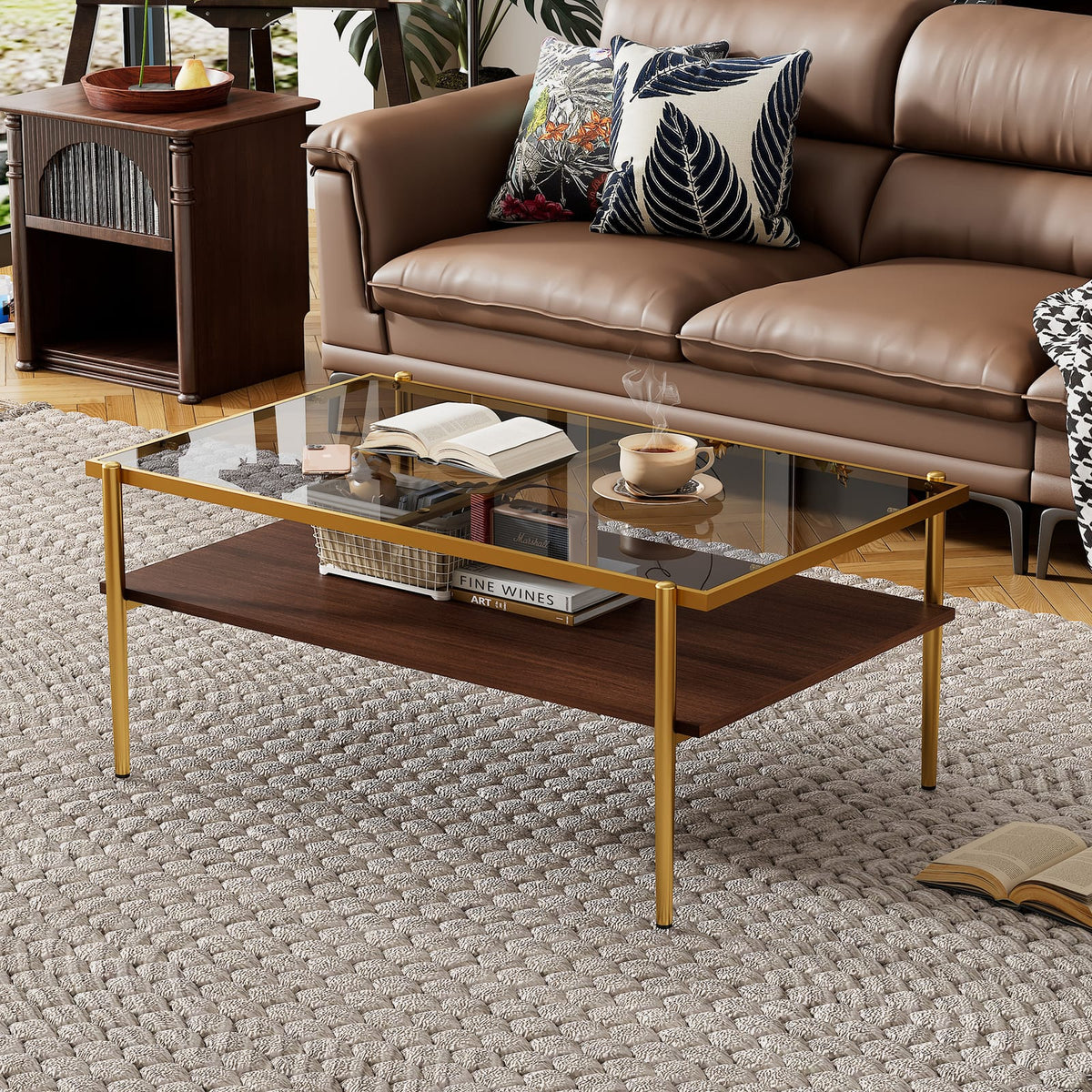 Gray Tempered Glass Coffee Table - 38.39" Modern Design