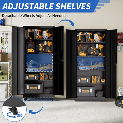 Heavy Duty Rolling Garage Cabinet - 3 Shelves, Black