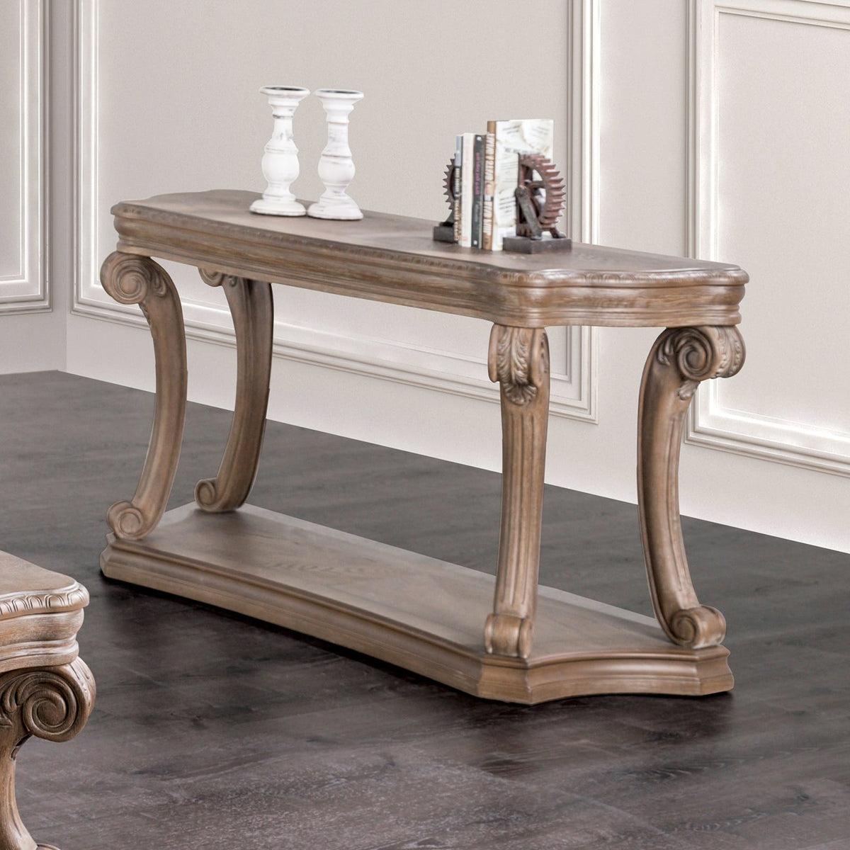 Large Oak Sofa Table - Transitional Style Coffee Table
