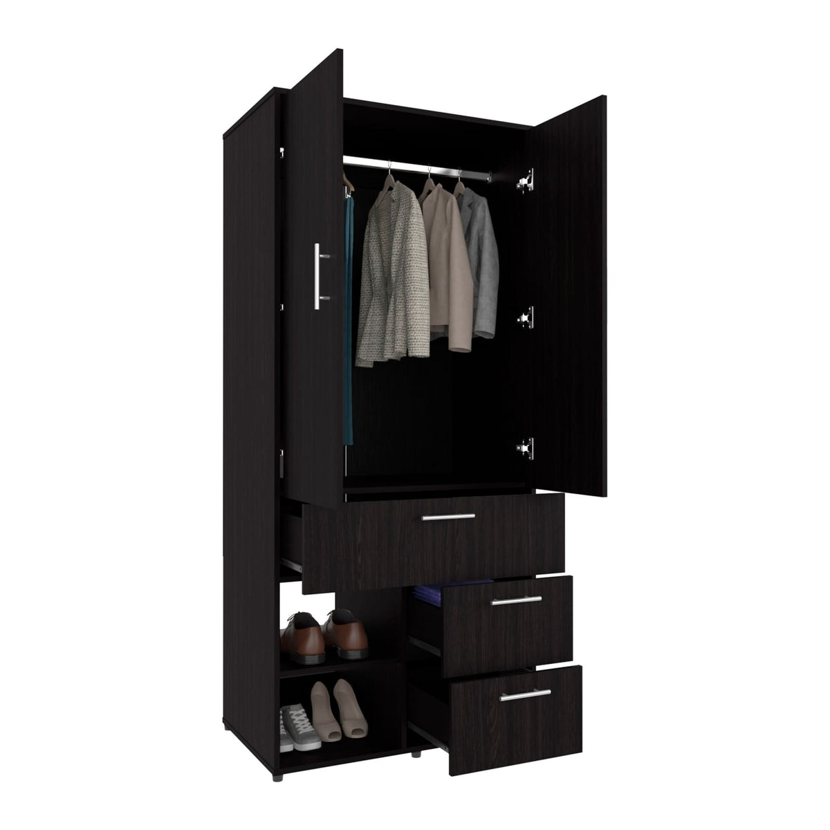 Alpine Armoire - Black: Tall Storage Dresser with Shelves & Hanging Rod