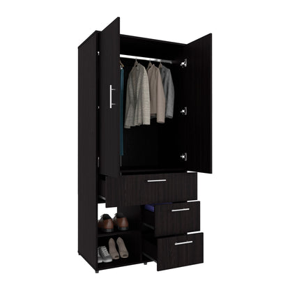 Alpine Armoire - Black: Tall Storage Dresser with Shelves & Hanging Rod
