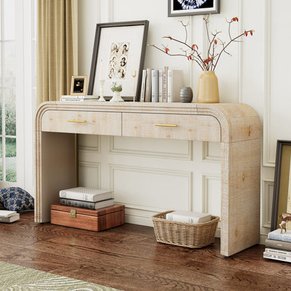 TREXM Retro Console Table - Natural Wood Wash, 2 Drawers