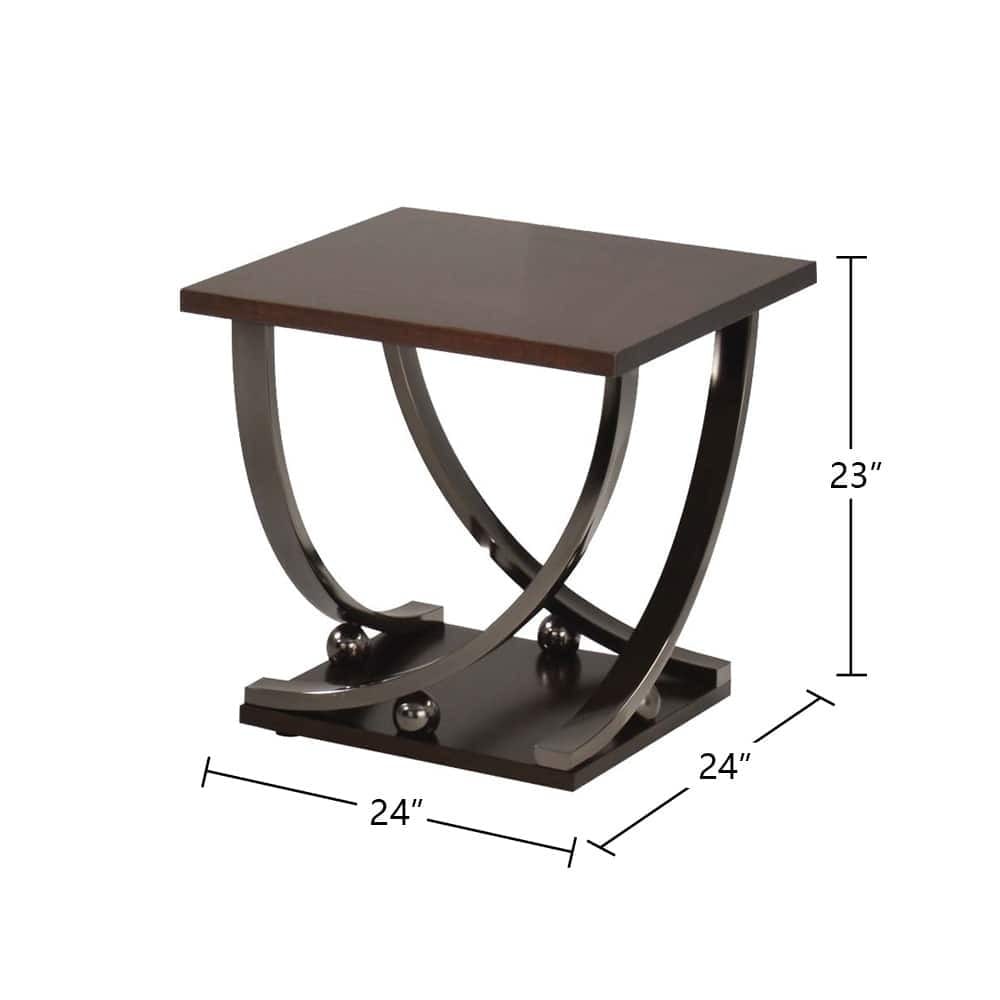 Black Silver Square End Table with Bottom Shelf Storage for Living Room