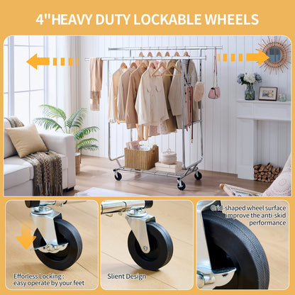 Silver Iron Clothes Rack Heavy Duty 800lbs Capacity
