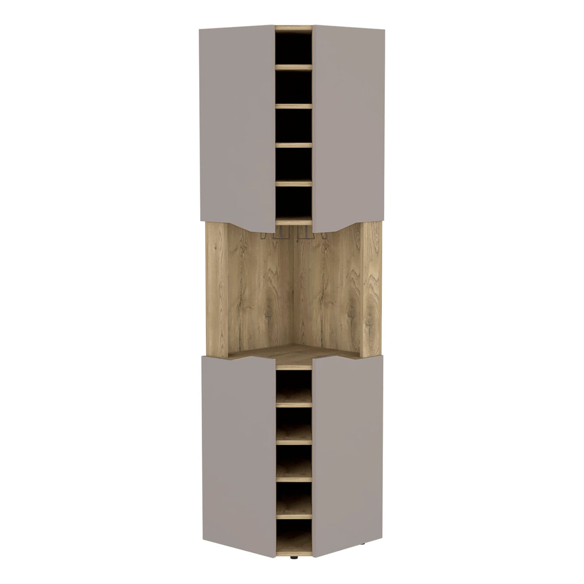 Taupe Particle Board Corner Bar Cabinet - 17.7"W