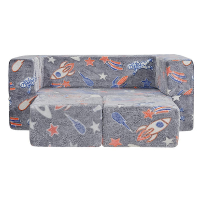 Kids Couch 4Pcs Toddler Sofa Bed, Dark Grey - Youth Furniture