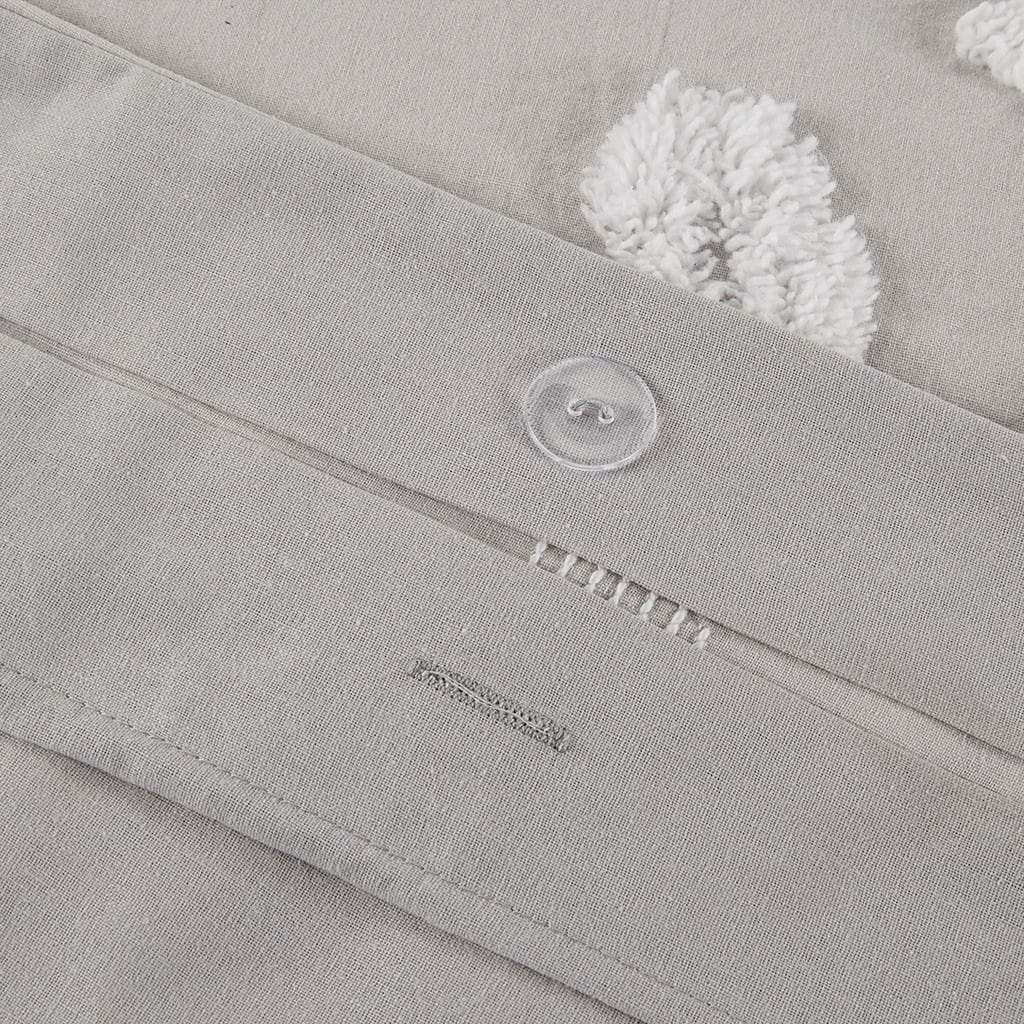 Queen Grey Cotton Chenille Duvet Cover Set - Floral Tufted