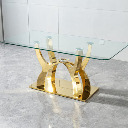 Gold Glass Dining Table - 6 Seats Modern Table
