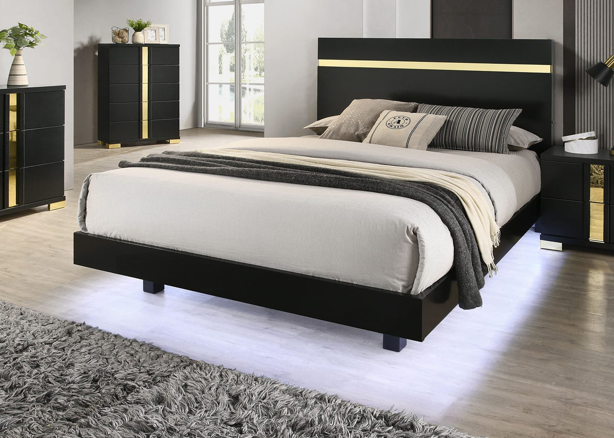 Queen Black Wood Bed Frame - Contemporary Bedroom