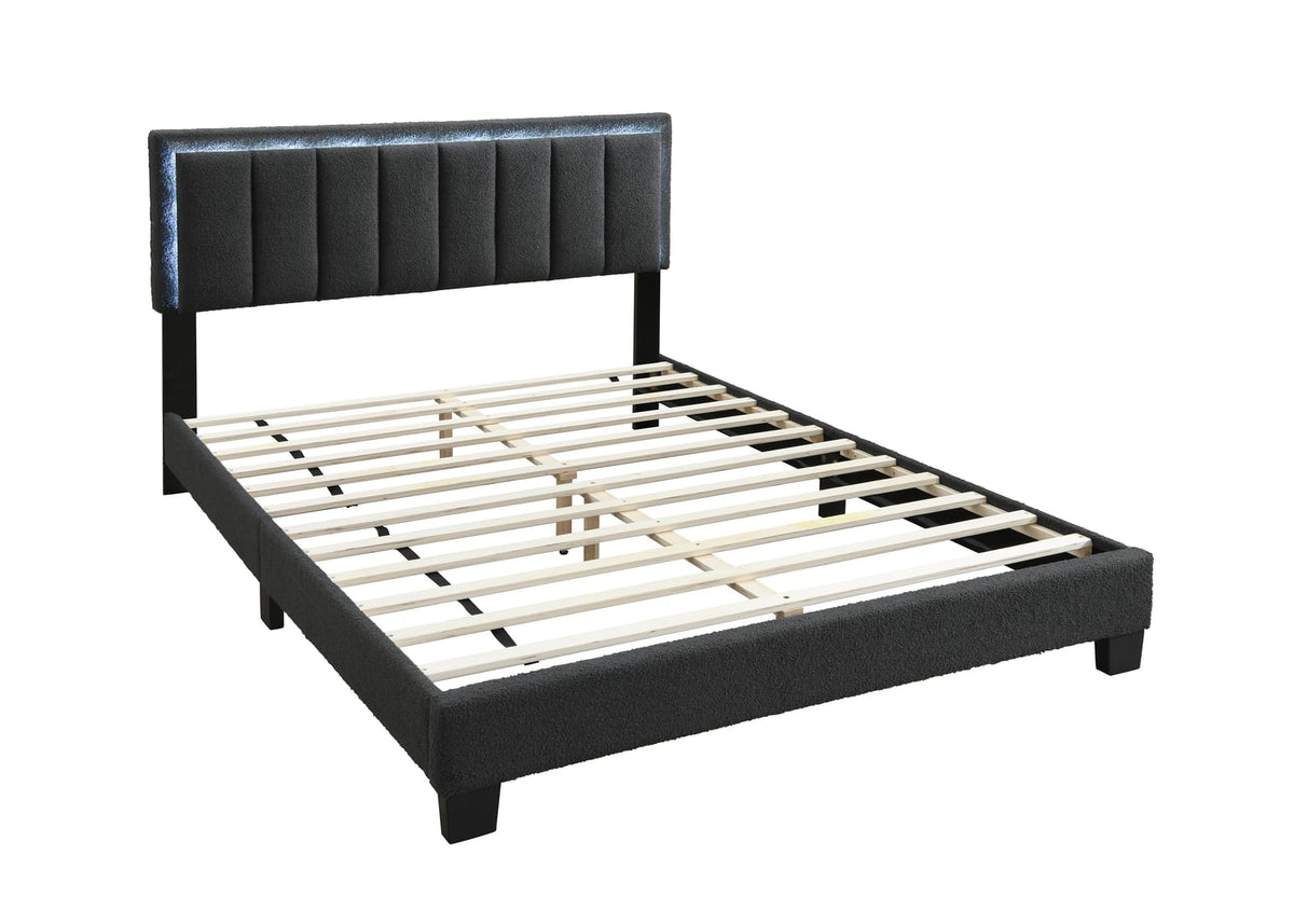 Queen Size Wool Upholstered Bed Frame - Charcoal Gray Modern