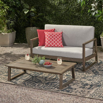 Grey Acacia Wood Outdoor Patio Loveseat Set for Garden