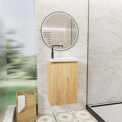 16 Inch Natural Wood Bathroom Vanity with Sink - Wall Mounted