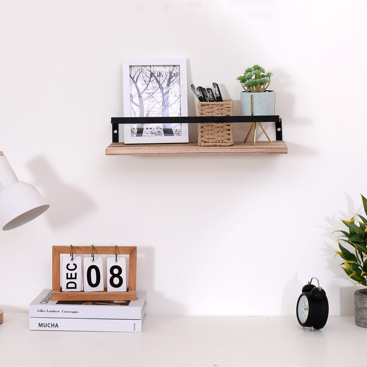 Natural Wood Floating Shelves - Set of 2 for Living Room
