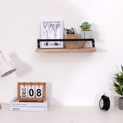 Natural Wood Floating Shelves - Set of 2 for Living Room