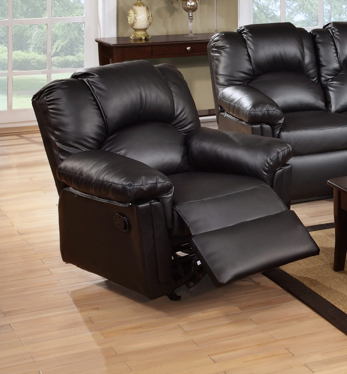 Black Bonded Leather Recliner Chair - 36" Primary Living Space for Living Room