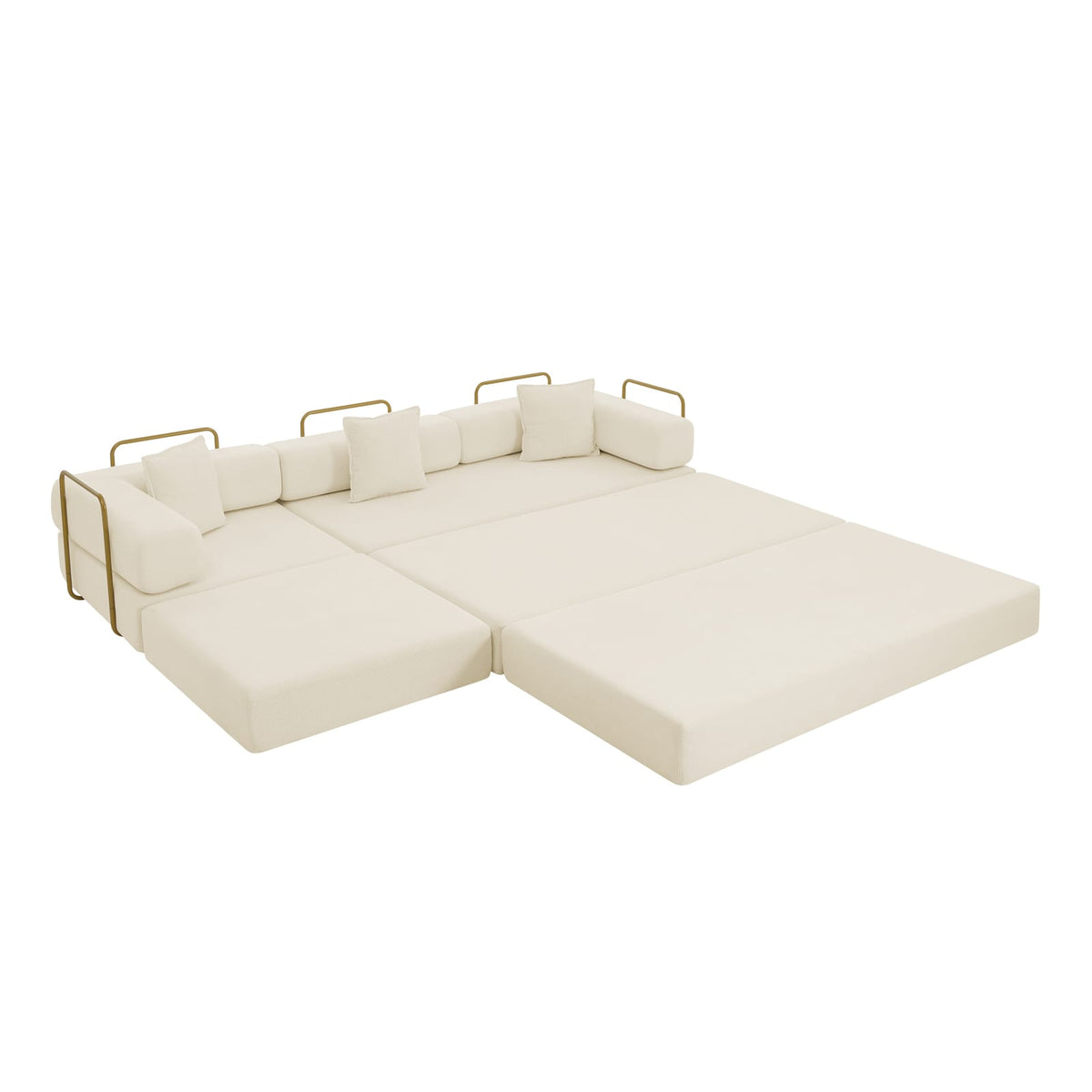 Beige Corduroy Sectional Sofa - 108" Modular Sofa Bed for Living Room