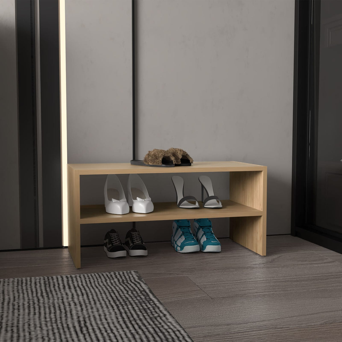Natural Engineered Wood Shoe Shelves - 28.3" Wide