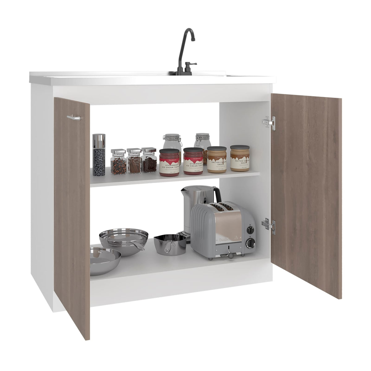 Light Espresso Kitchen Sink Cabinet with Faucet