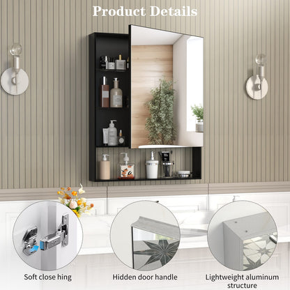 Black Bathroom Mirror with Storage Cabinet