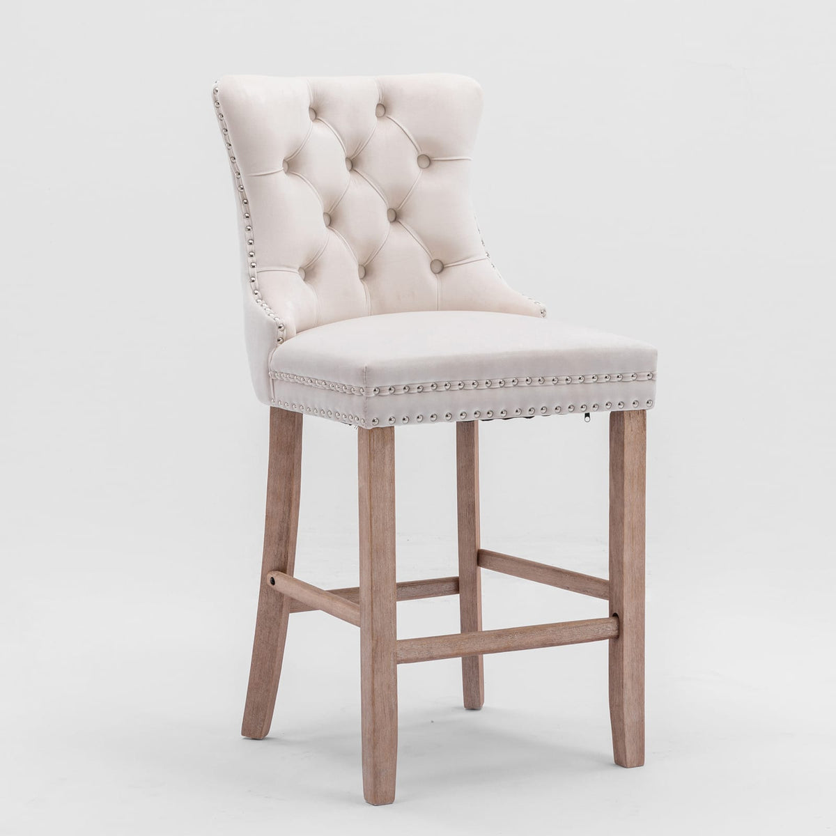 Beige Velvet Barstools Set of 2 - Modern Dining Chairs
