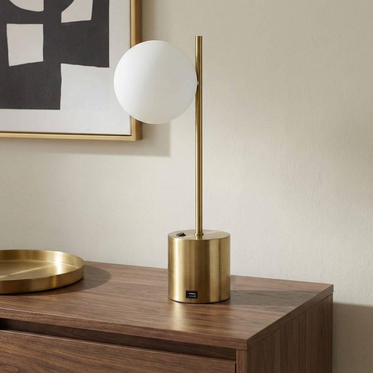 Small Brass Table Lamp with White Glass Shade - 22"H Desk Lamp