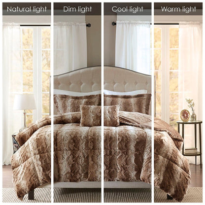 King Size Brown Polyester Faux Fur Comforter Set