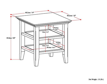 Dark Brown End Table - 19"D x 19"W x 20"H for Living Room