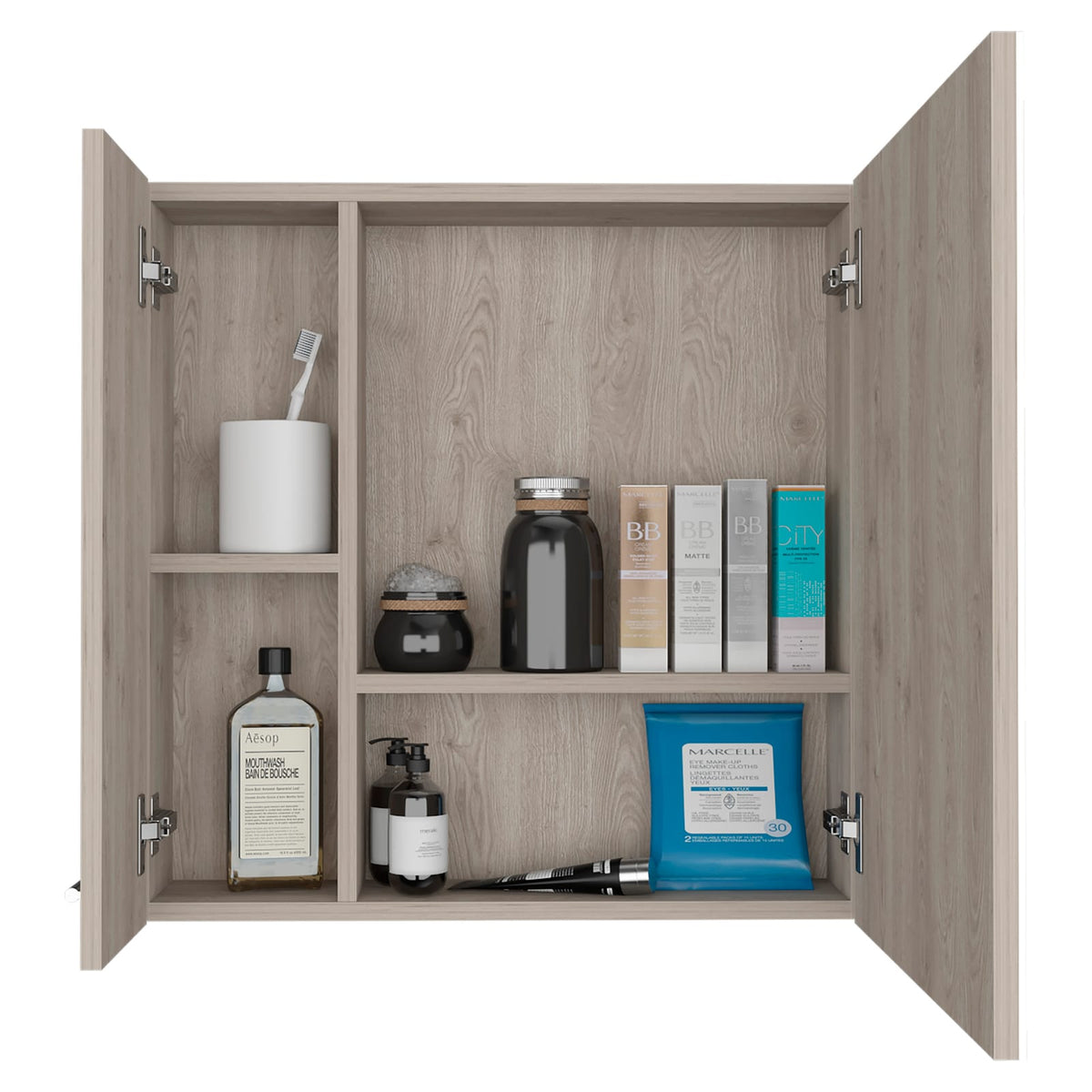 Light Gray Bathroom Storage Cabinet with Mirror