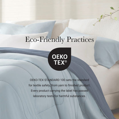 Full/Queen Reversible Tencel Comforter - Blue, Breathable & Cooling