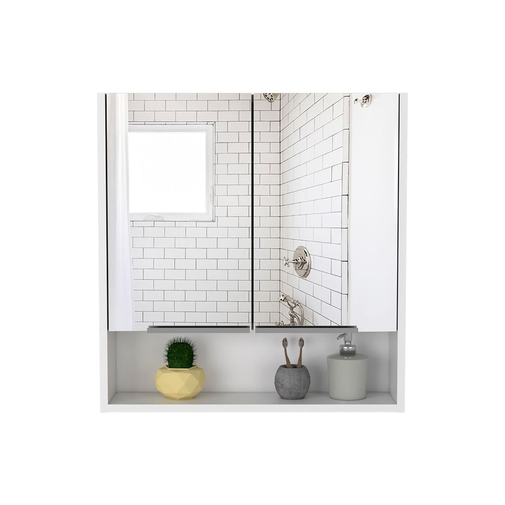 White Bathroom Storage Cabinet with Mirror - 23.4" Wide