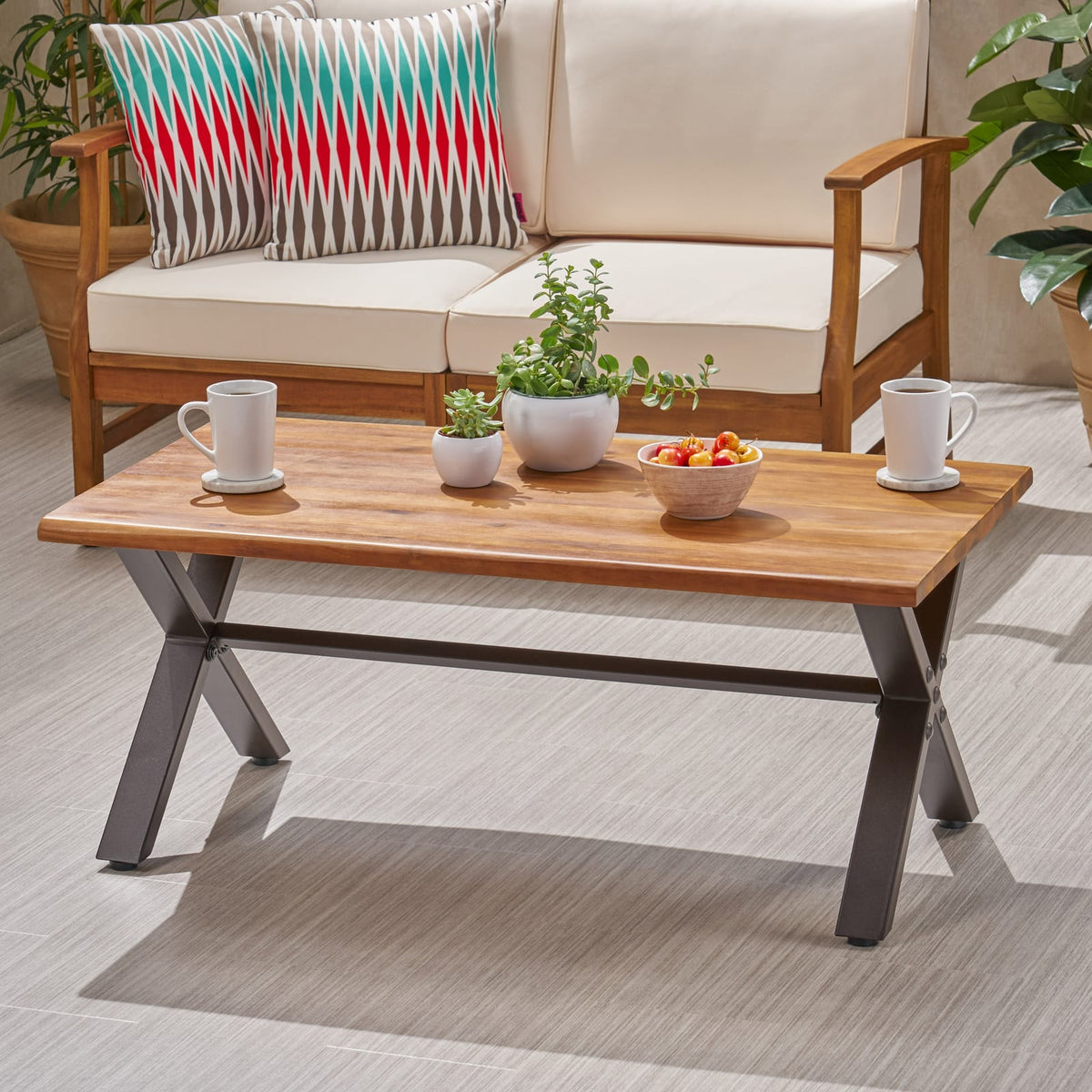 Acacia Wood Outdoor Coffee Table - Brown & Black